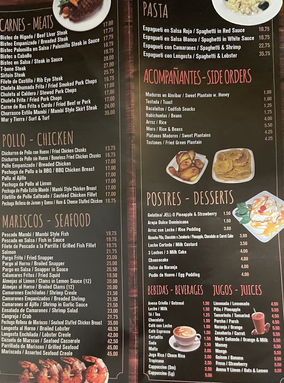 Printed menu with soups, salads, and breakfast dishes.